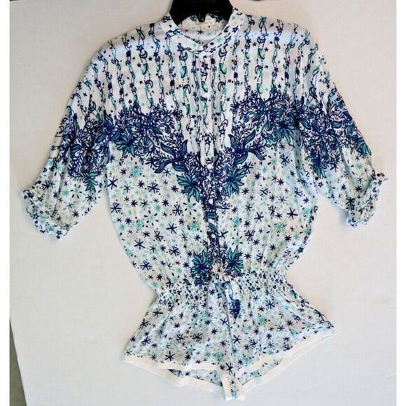 Poupette St Barth Women Sz XS Floral Kim 3/4 Sleeve Button Front Romper $275 - Picture 2 of 15